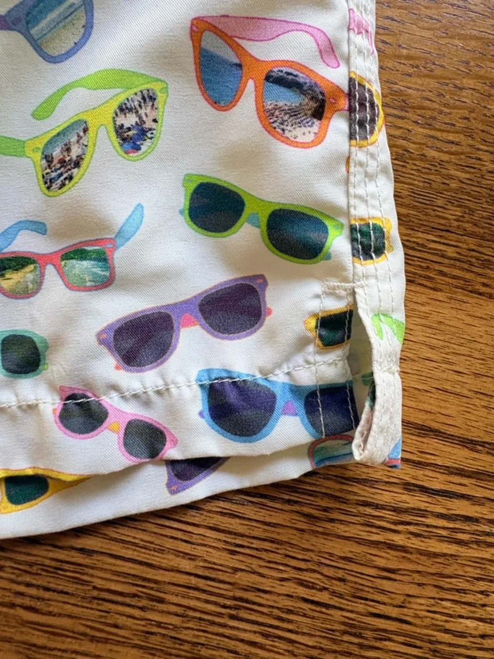 Michaels Men’s Medium White Swim Trunks with Multicolor Sunglasses Print